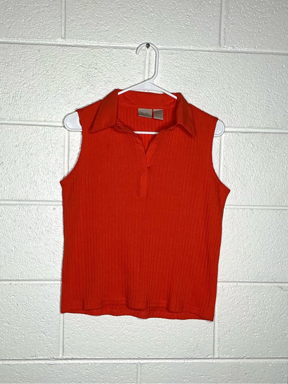< Vintage Fiorlini Vibrant Orange Ribbed Collared Tank Top >